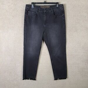 Soft Surroundings Jeans Women 12 Black Cropped High Rise Tassel Hem‎ Stretch